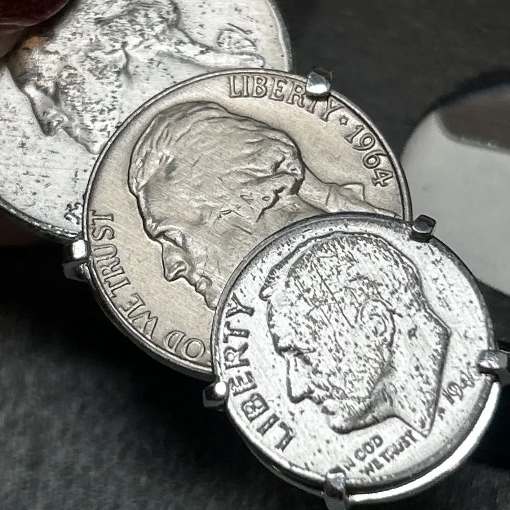 Vintage Swank 3 Coin Money Clip Genuine US 1946 Dime 1964 Nickel & Quarter w/Box